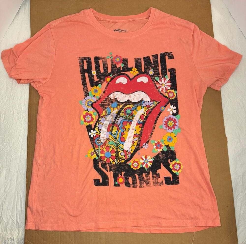 The Rolling Stones Floral Logo Graphic T-Shirt Peach Size M 8-10